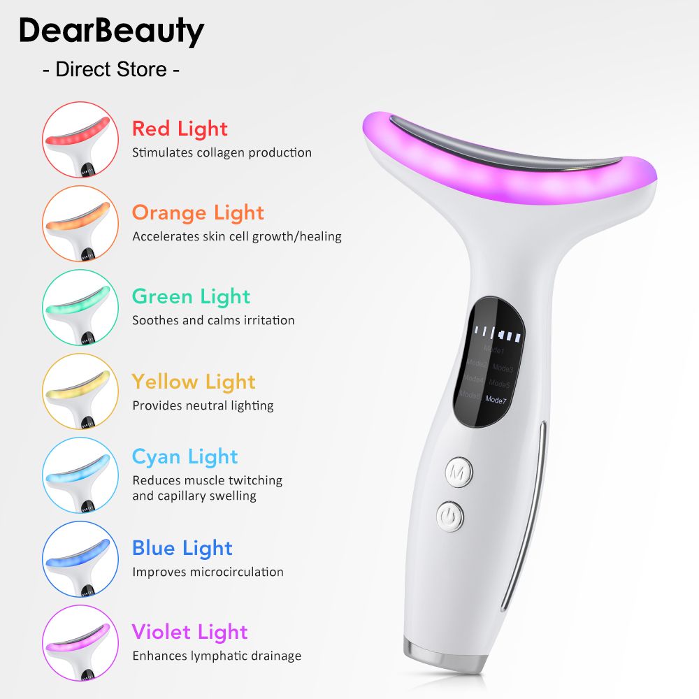 Facial & Neck Massager 💆‍♀️ 7 Colors LED – Lifting, Contouring & Lymphatic Drainage Face Massager for Glowing Skin 🌸