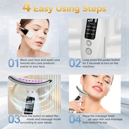 Facial & Neck Massager 💆‍♀️ 7 Colors LED – Lifting, Contouring & Lymphatic Drainage Face Massager for Glowing Skin 🌸